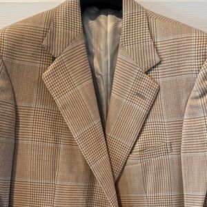 Vintage 1980s Polo Brown/Cream/Tan Glen Plaid Light Wool Sport Coat